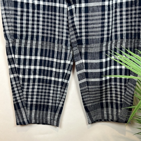 NWT Everlane The Linen Pull On Barrel Pants Navy Plaid Tie Front M High Waist - Picture 6 of 12